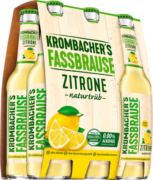 Krombacher Fassbrause Zitrone Naturtrüb - 6 x 0,33 l
